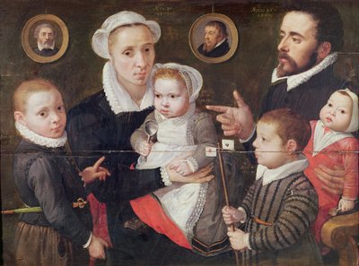 Portrait of a family: parents with their children and ancestors by Frans Menton d